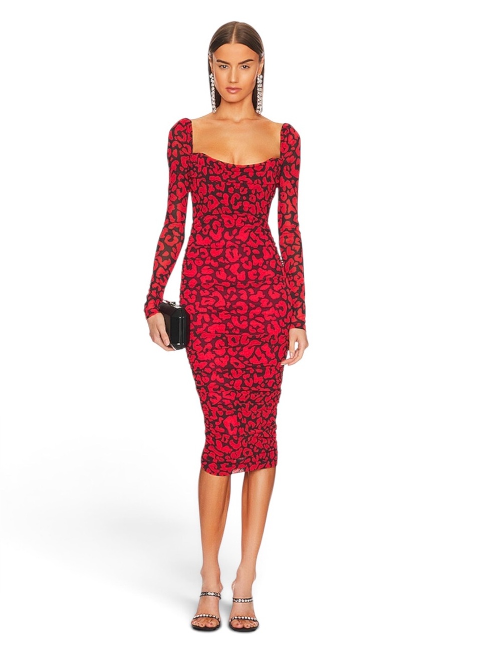 Michael Costello x REVOLVE Nobu Midi Dress in red and black leopard print